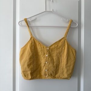 Women’s Mustard Eyelet Button-Front Cropped Tank Top